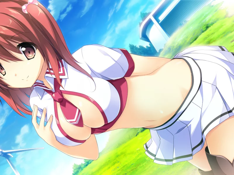 anime, schoolgirl, skirt, breast