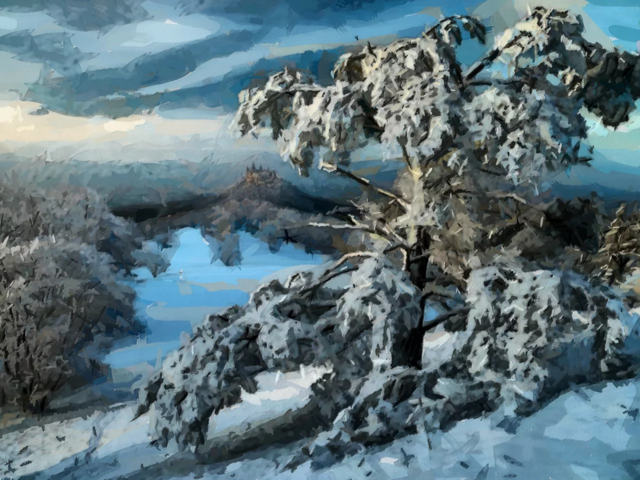 деревья, лес, снег, пейзаж, зима