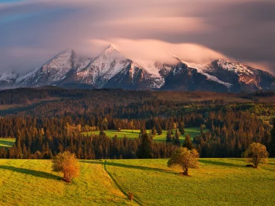 горы, облака, осень, свет, леса