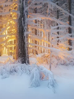 зима, лес, свет, снег, деревья, природа