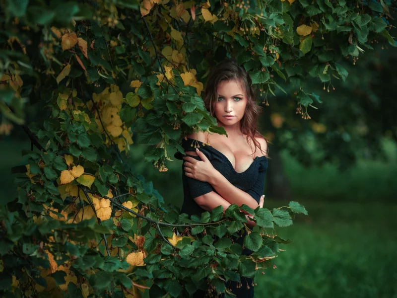 осень, лето, взгляд, девушка, ветки, дерево, фотограф, липа, ника колосова