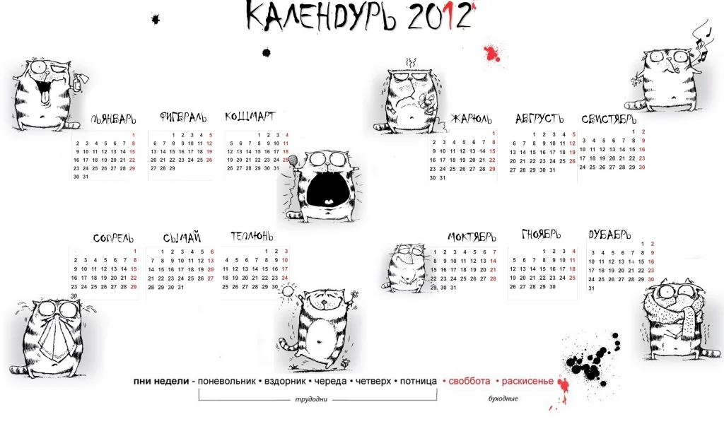 календарь, коты
