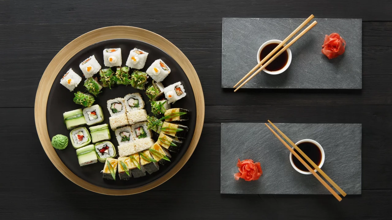 суши, sushi, роллы, вассаби, соус, имбирь, set, japanese food, палочки