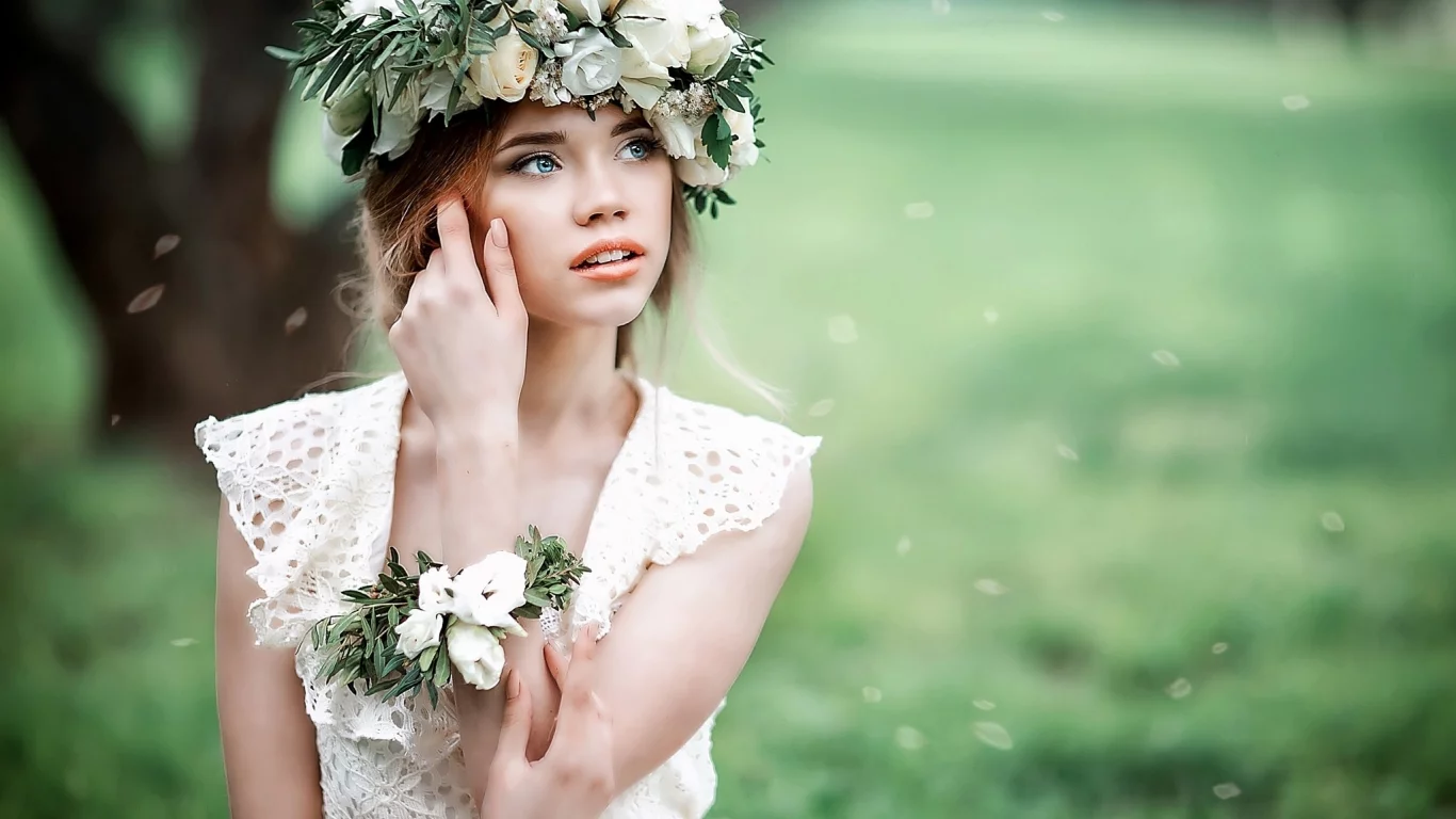лето, девушка, лепестки, розы, природа, русая, венок, цветы