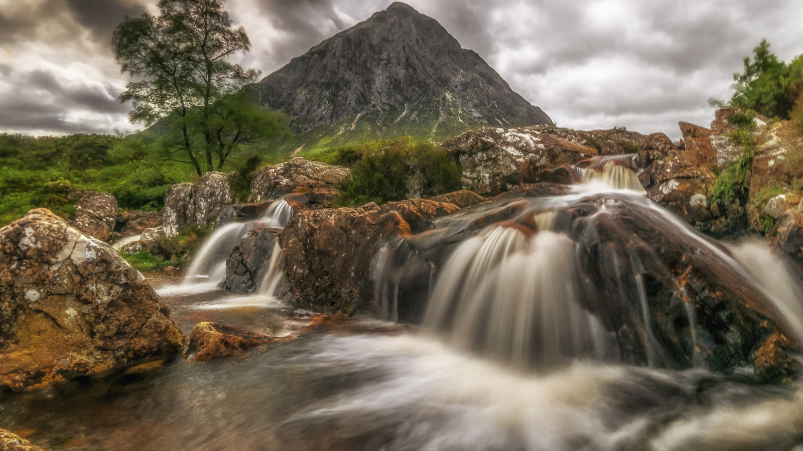 камни, река, пейзаж, поток, шотландия, дерево, гора