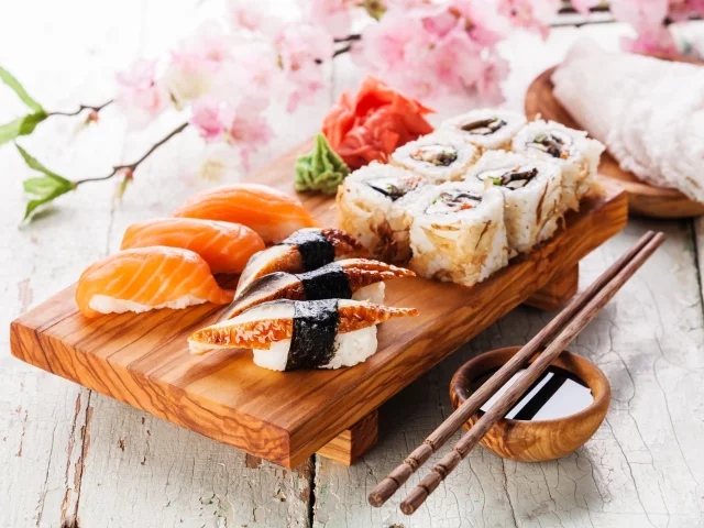 роллы, суши, рис, рыба, лосось