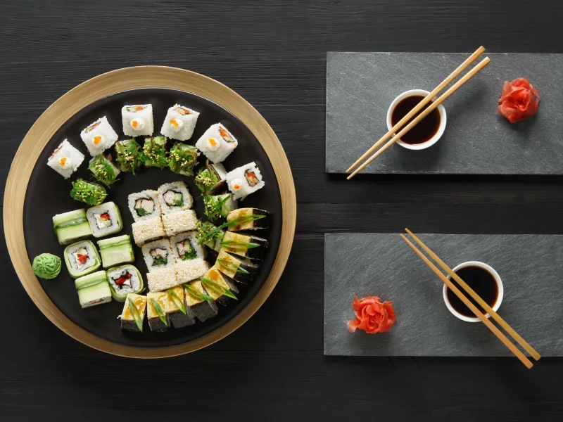 суши, sushi, роллы, вассаби, соус, имбирь, set, japanese food, палочки