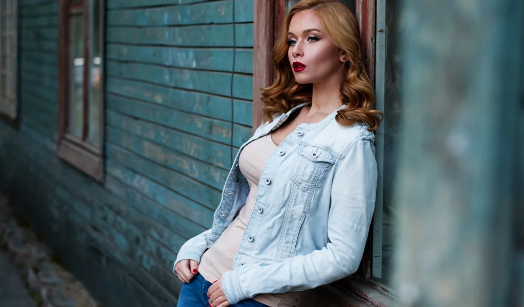 модель, шатенка, барак, куртка, джинсы, девушка, макияж