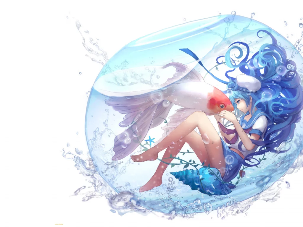 vocaloid, вода, aoiakamaou, аквариум, рыбка, atsune iku, арт, кои, девочка