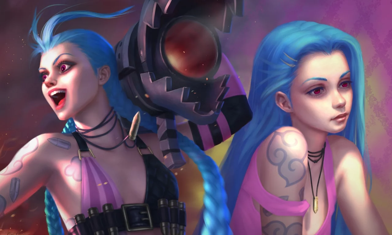 jinx, девушка, moba, oose annon, синие волосы