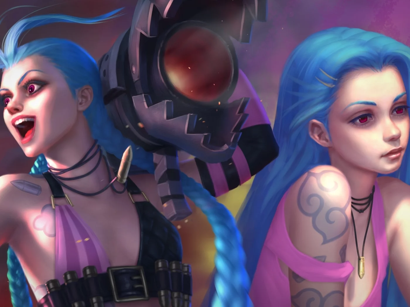 jinx, девушка, moba, oose annon, синие волосы