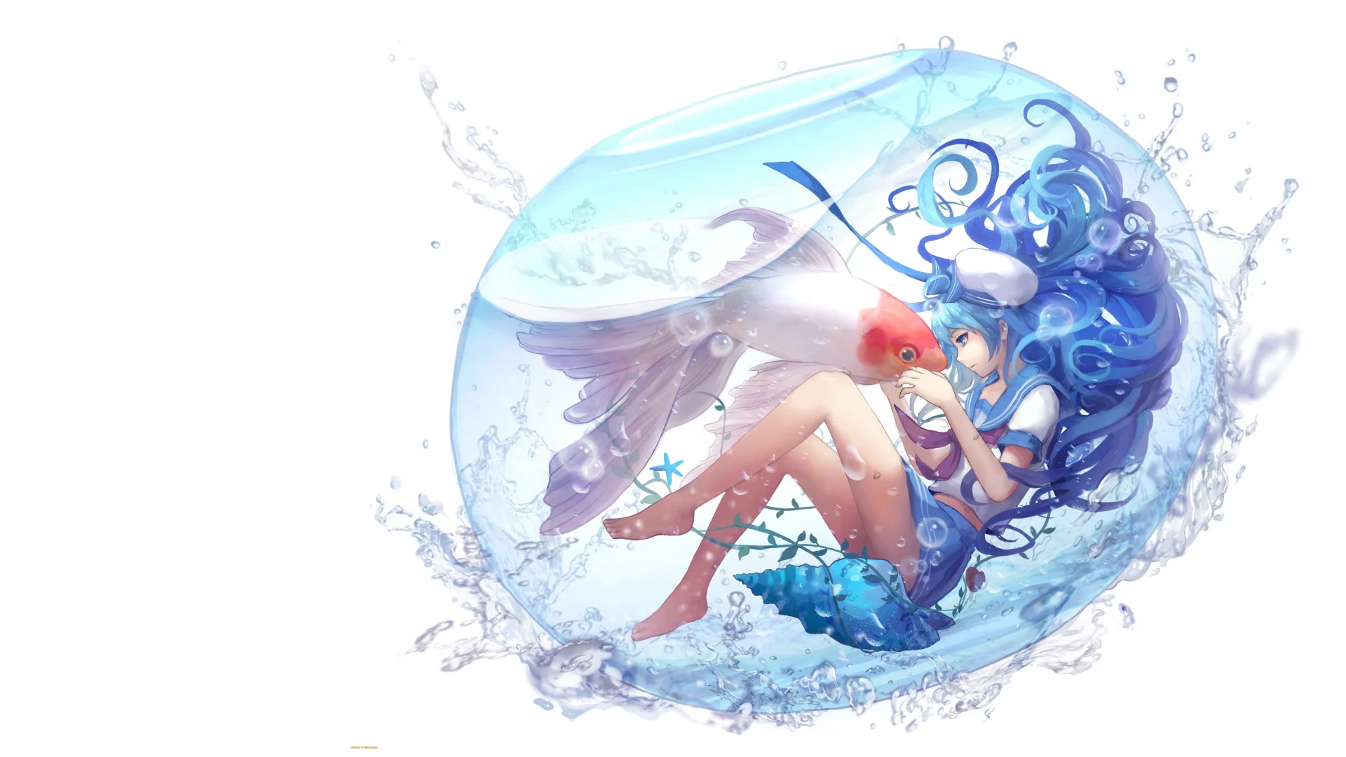 vocaloid, вода, aoiakamaou, аквариум, рыбка, atsune iku, арт, кои, девочка