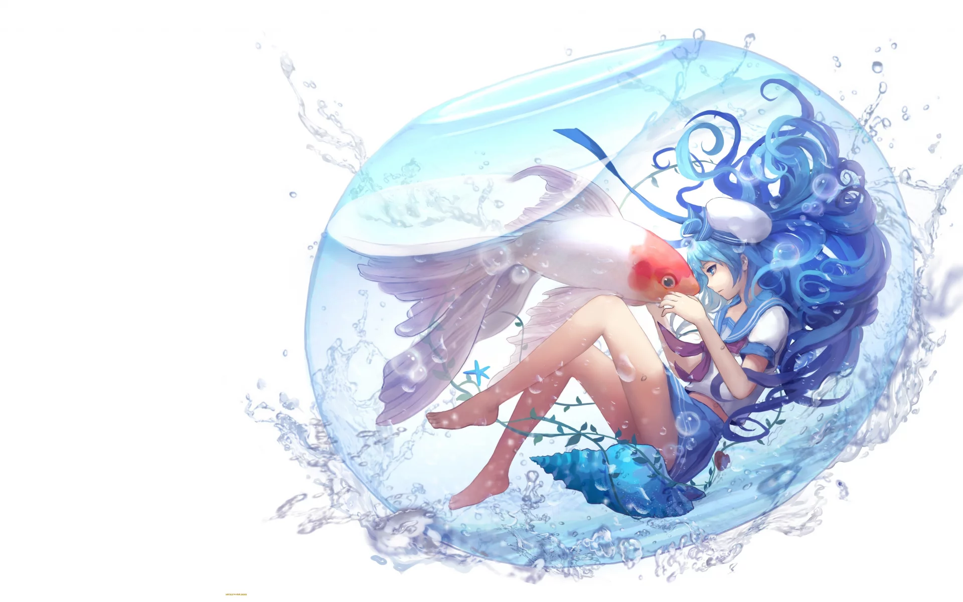 vocaloid, вода, aoiakamaou, аквариум, рыбка, atsune iku, арт, кои, девочка