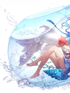 vocaloid, вода, aoiakamaou, аквариум, рыбка, atsune iku, арт, кои, девочка