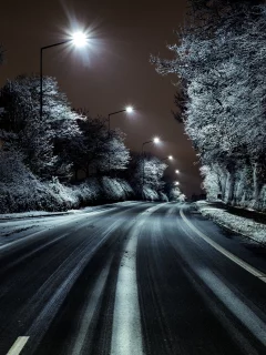 снег, ночь, дорога