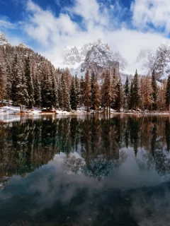 горы, отражение, озеро, деревья