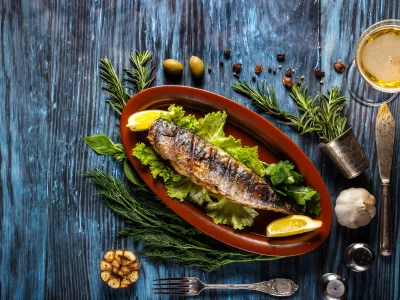 рыба, специи, fish, wood, соус, зелень, вино, лимон, укроп