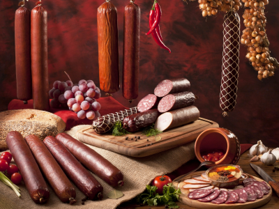 виноград, специи, products, колбаса, хлеб, sausage, meat, помидоры, перец