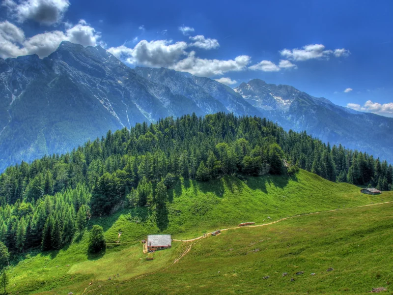 деревья, ермания, вид сверху, горы, небо, солнце