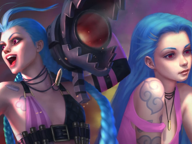 jinx, девушка, moba, oose annon, синие волосы