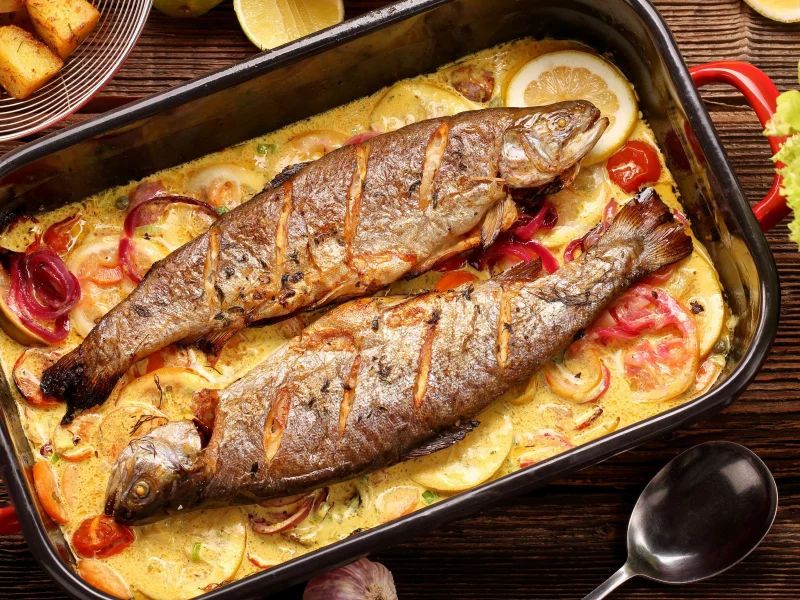 seafoods, рыба, морепродукты, помидор, fish, tomato, овощи, лимон, vegetables