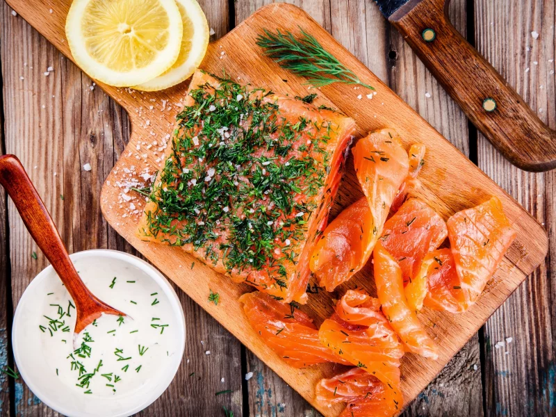 seafoods, рыба, специи, fish, соус, зелень, вкусно, lemons, лимон