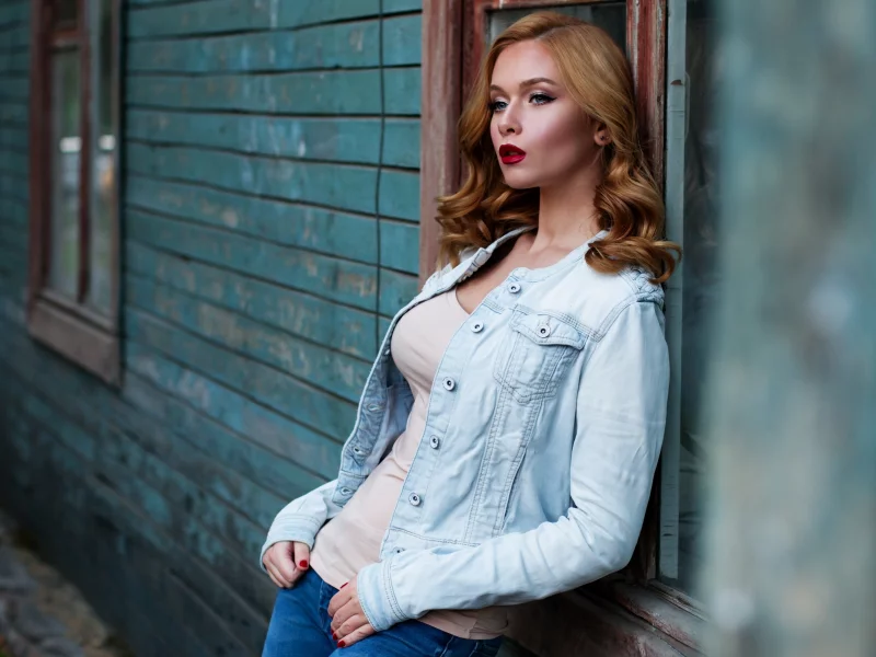 модель, шатенка, барак, куртка, джинсы, девушка, макияж