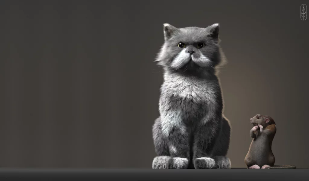 кот, ситуация, арт, крыса