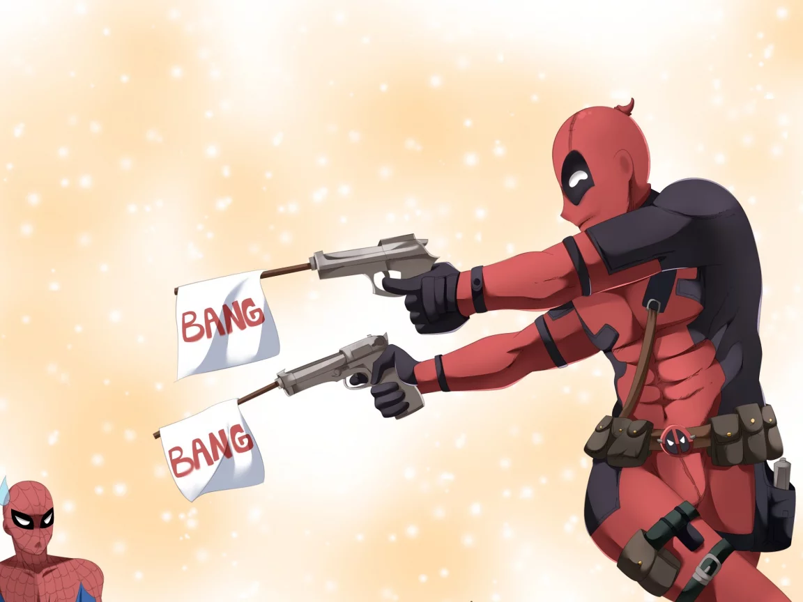 gun, pistol, weapon, deadpool, pideran, spiderman, pider an, by claudiadragneel