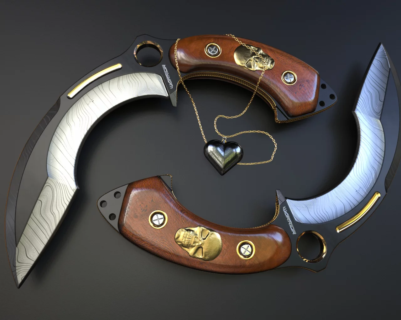 нож, боевой, изогнутый, инкрустрация, knife, blade, dark, warrior, skull, heart, sword, weapon, weapons, history, wide