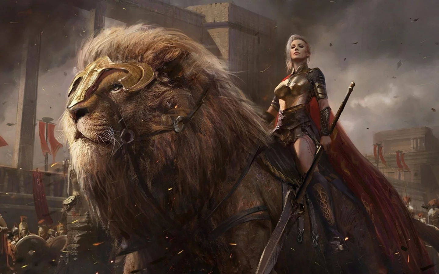 lion, power, army, ken, men, weapons, shield, swords, spears, sovereign, blades, giant lion, conquerors