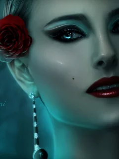 цветок, взгляд, девушка, лицо, роза, кукла, макияж, арт, фарфор
