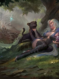 девушка, игра, воин, арт, котята, малыши, драконы вечности
