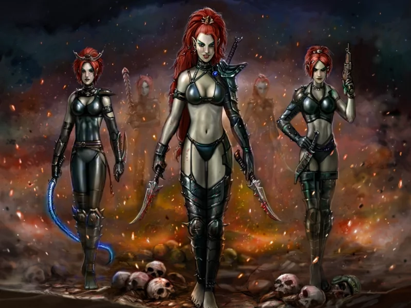 девушки, эльфы, черепа, art, warhammer 40k, eldar, dark eldar
