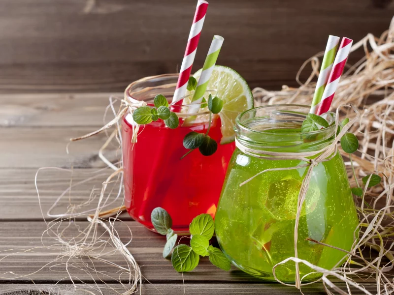 лайм, juice, банки, напиток, мята, трубочки, cocktail