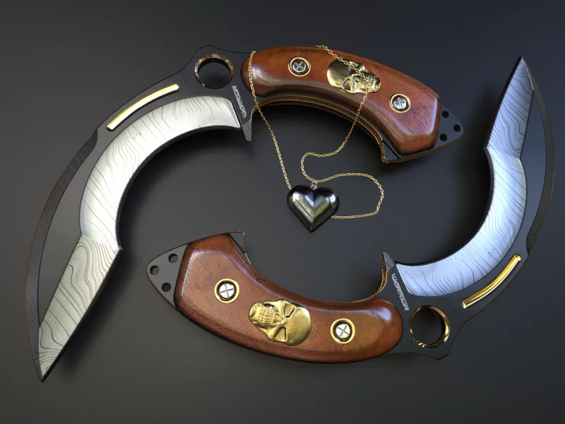 нож, боевой, изогнутый, инкрустрация, knife, blade, dark, warrior, skull, heart, sword, weapon, weapons, history, wide