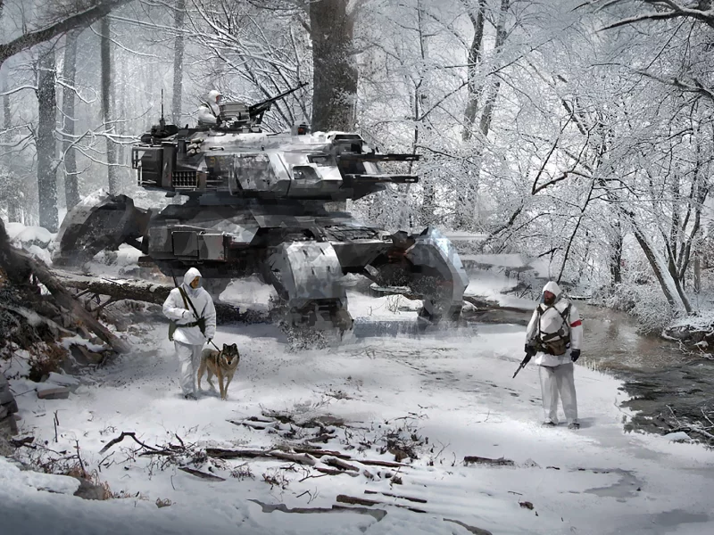 шагающий танк, танк, будущее, арт, walking tank, in the woods, alexichim, tank, future, gunship, art, artwork, action, adventure, planet, armada, aero, space, see, ship, star, sky, day, sun, white, wide
