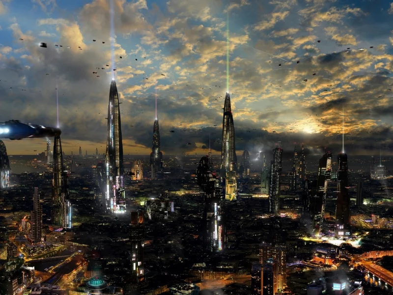город, ночной, city, midnight, future, with, view, planet, home, aluren, space, nice, dark, sky, stars, solarsouth, see, up, wide