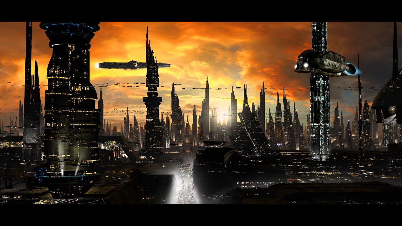 город, city, planet, futuristic, home, second, future, panorama, sunset, planet, space, see, in, spaceship, star, sky, see, up, dark, night, summer, wide