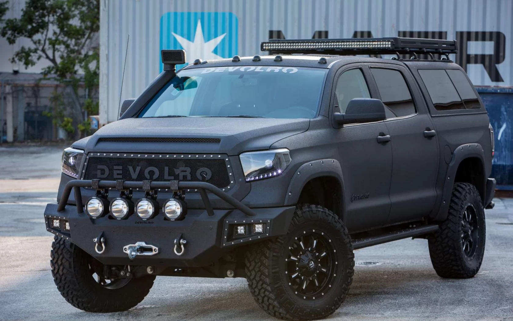 автомобиль, тойота, тундра, экспедиция, toyota, tundra, devolro, expedition, 2017, front, three, muscle, musclecar, stance, power, car, mod, custom, front, sky, see, indusrial, modern, black, sun, summer, nice, wide