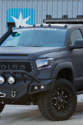автомобиль, тойота, тундра, экспедиция, toyota, tundra, devolro, expedition, 2017, front, three, muscle, musclecar, stance, power, car, mod, custom, front, sky, see, indusrial, modern, black, sun, summer, nice, wide