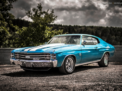 автомобиль, шевроле, chevrolet, chevelle, ss, american, muscle, musclecar, muscle, power, 1971, car, sun, sky, summer, see, indusrial, front, blue, wide