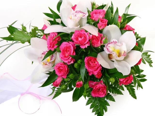 bouquets, розы, орхидеи, orchid, розовые, букет, roses