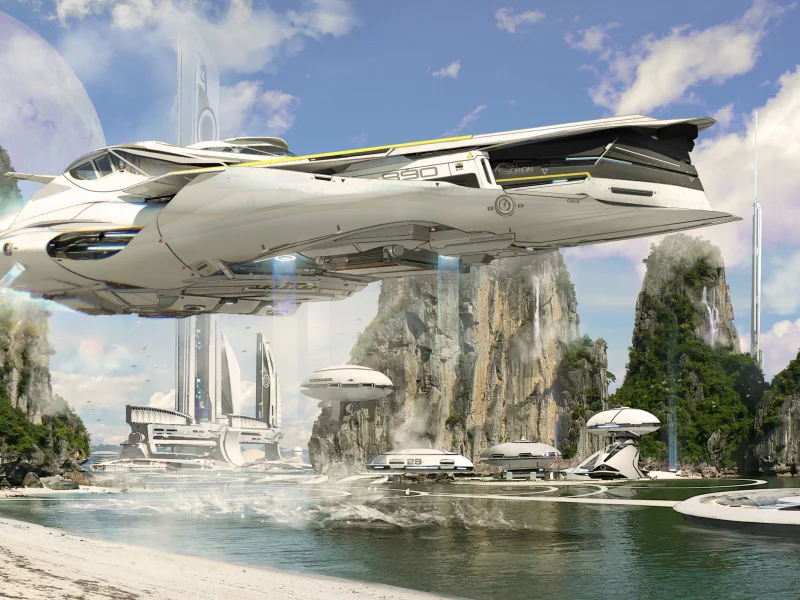 космический корабль, spaceship, planet, future, starcitizen, futuristic, artwork, planets, world, shuttle, stars, moon, shores, second, aluren, space, nice, sun, up, sky, beautyshot, wide