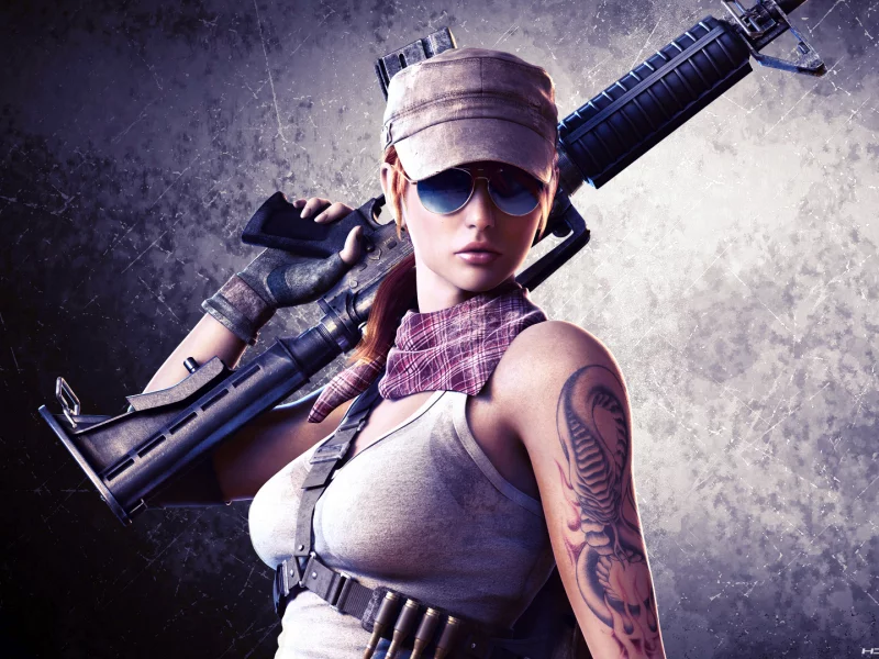 девушка, оружие, очки, girl, weapons, glasses, military, gun, front, solar, sea, drop, lips, eyes, nice, ocean, sky, wide