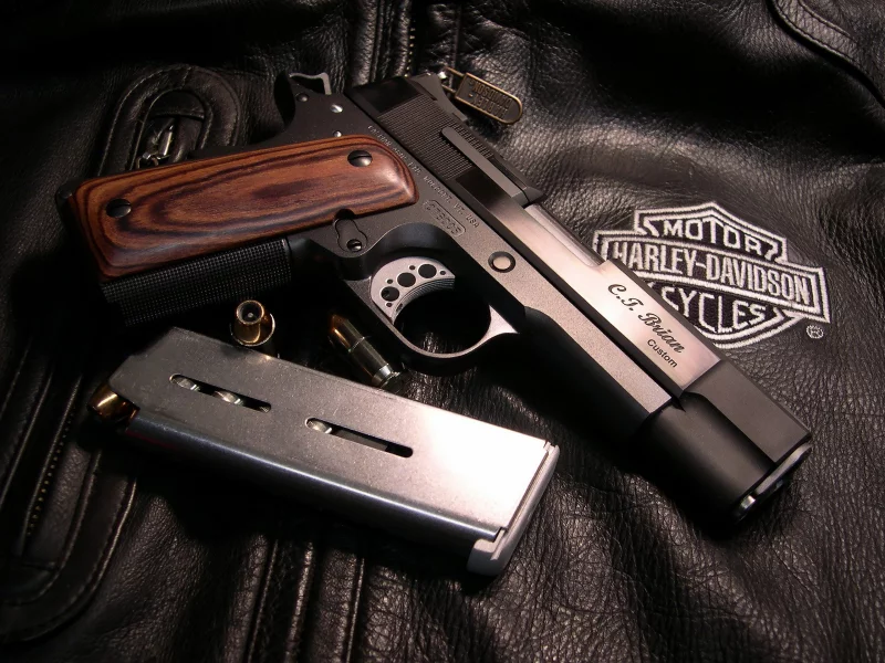 пистолет, кольт, куртка, кожа, харли дэвидсон, обойма, gun, colt, 1911, custom, wolcott, vt, clip, leather, jacket, hd, harley davidson, harley, davidson, ammobag, ammo, pistol, pistolet, ammunition, pistol, weapon, pistols, weapons, chrom, dark, sun
