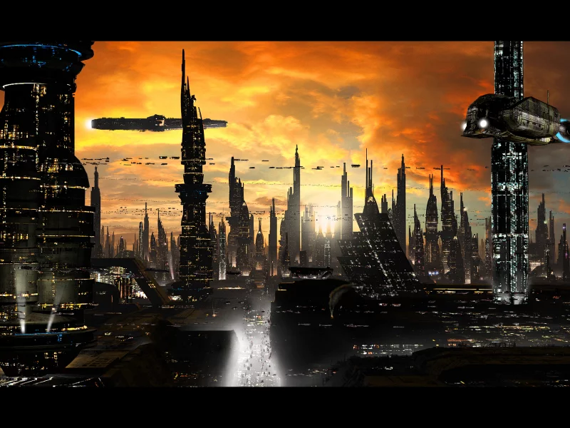город, city, planet, futuristic, home, second, future, panorama, sunset, planet, space, see, in, spaceship, star, sky, see, up, dark, night, summer, wide