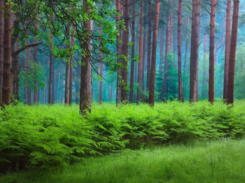лес, туман, утро, tree, forest, path, fog, fallen, park, green, nature, landscapes, trees, forest, trail, woods, leaves, fence, sunrise, see, summer, wide