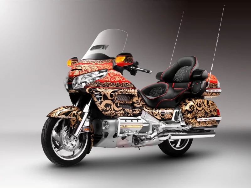мотоцикл, хонда, хохлома, honda, gl1800, gold, wing, custom, khokhloma, audio, comfort, navi, xm, abs, motorbike, bike, storm, highball, dark, see, sun, darkness, black, highway, town, мотоцикл, wide