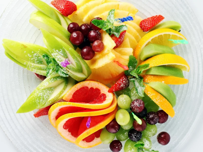 banana, strawberry, grapefruit, киви, dish, mint, apple, салат, блюдо, kiwi, salad, ruit, грейпфрут, pineapple, виноград, lemon, клубника, лимон, grapes, яблоко, фрукты, ананас, банан, мята